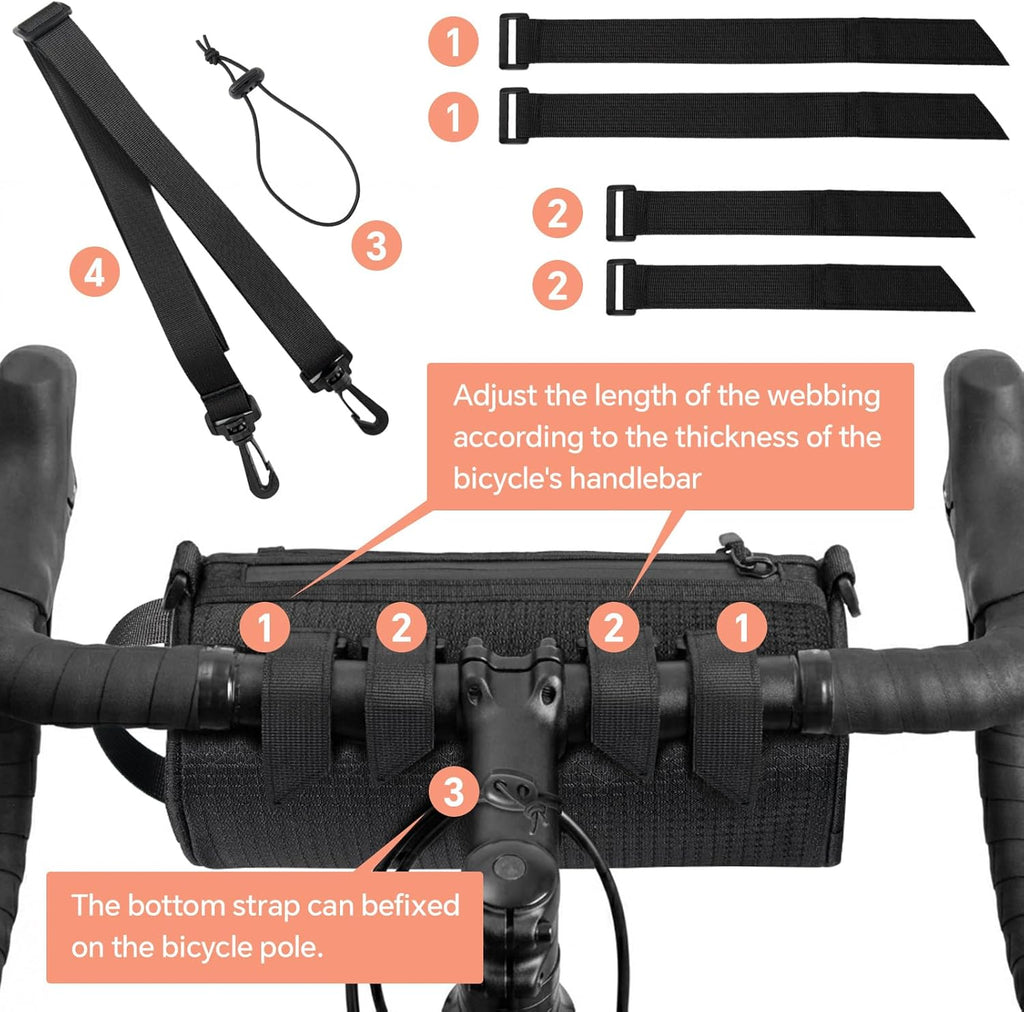 Urban Roll E-Bike Handlebar Bag Waterproof Bicycle Front Bag for Mountain Multiuse Crossbody Hand Bag (Black, Medium)