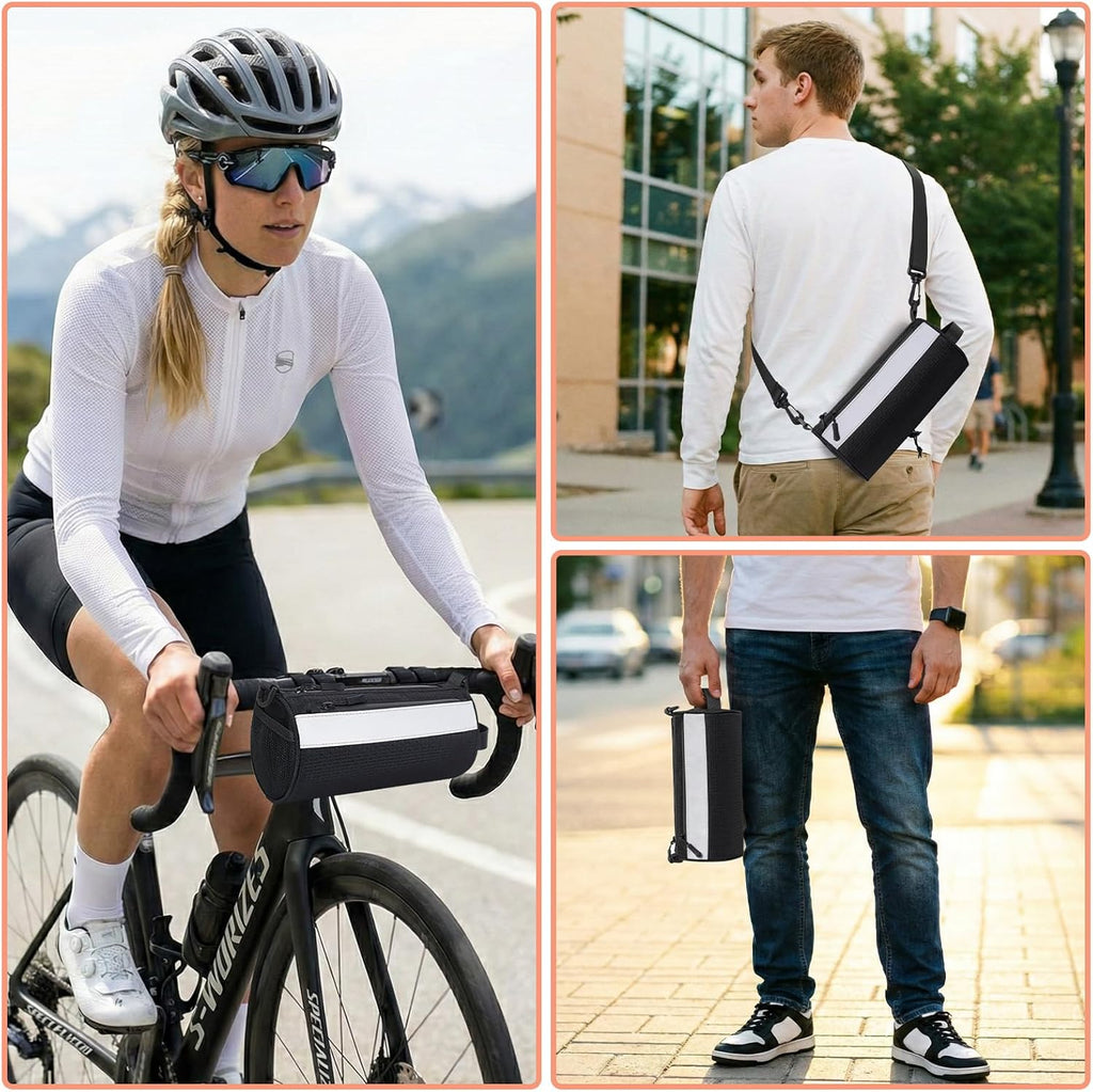 Urban Roll E-Bike Handlebar Bag Waterproof Bicycle Front Bag for Mountain Multiuse Crossbody Hand Bag (Black, Medium)