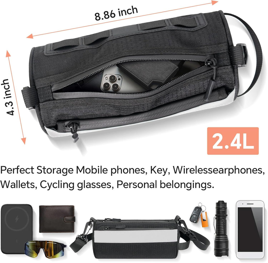 Urban Roll E-Bike Handlebar Bag Waterproof Bicycle Front Bag for Mountain Multiuse Crossbody Hand Bag (Black, Medium)