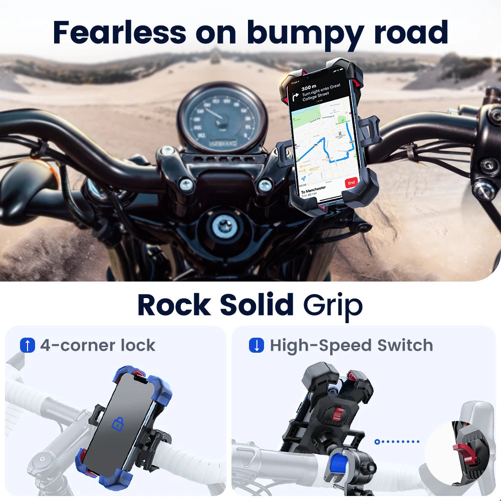 360° View Bike Phone Holder Motorcycle Phone Stand for 4.7-7 Inch Mobile Phone Holder Shockproof Bracket GPS Clip