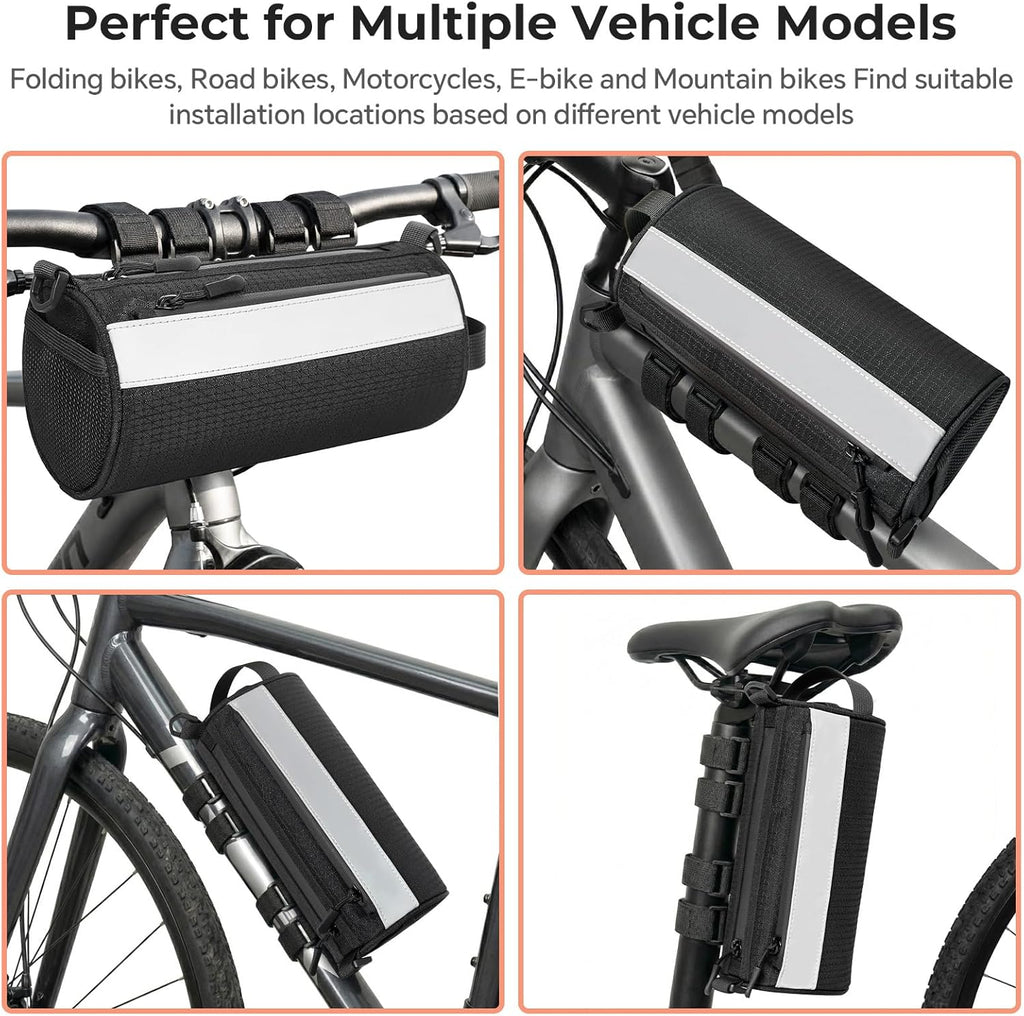 Urban Roll E-Bike Handlebar Bag Waterproof Bicycle Front Bag for Mountain Multiuse Crossbody Hand Bag (Black, Medium)