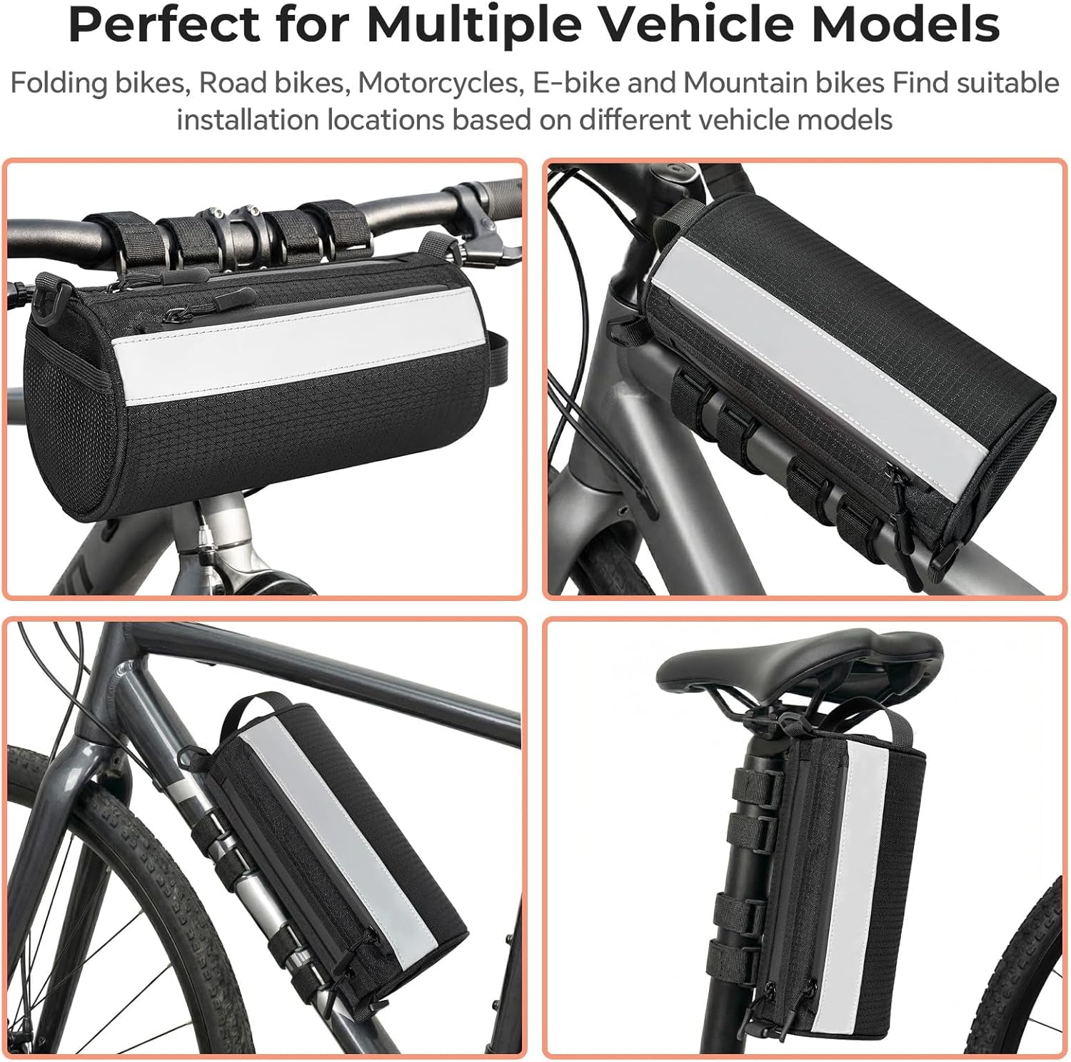 Urban Roll E-Bike Handlebar Bag Waterproof Bicycle Front Bag for Mountain Multiuse Crossbody Hand Bag (Black, Medium)