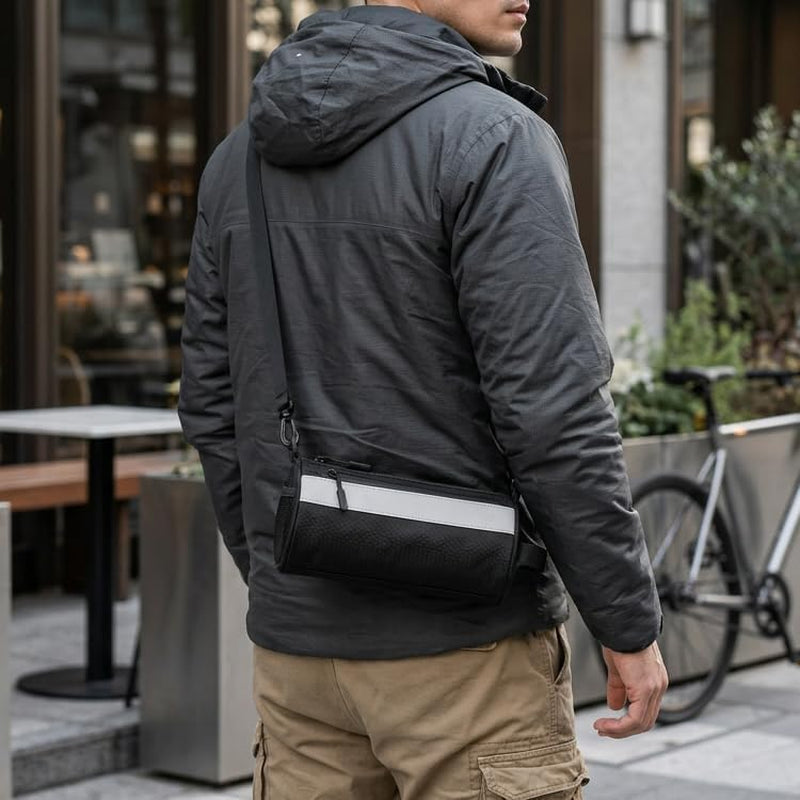 Urban Roll E-Bike Handlebar Bag Waterproof Bicycle Front Bag for Mountain Multiuse Crossbody Hand Bag (Black, Medium)