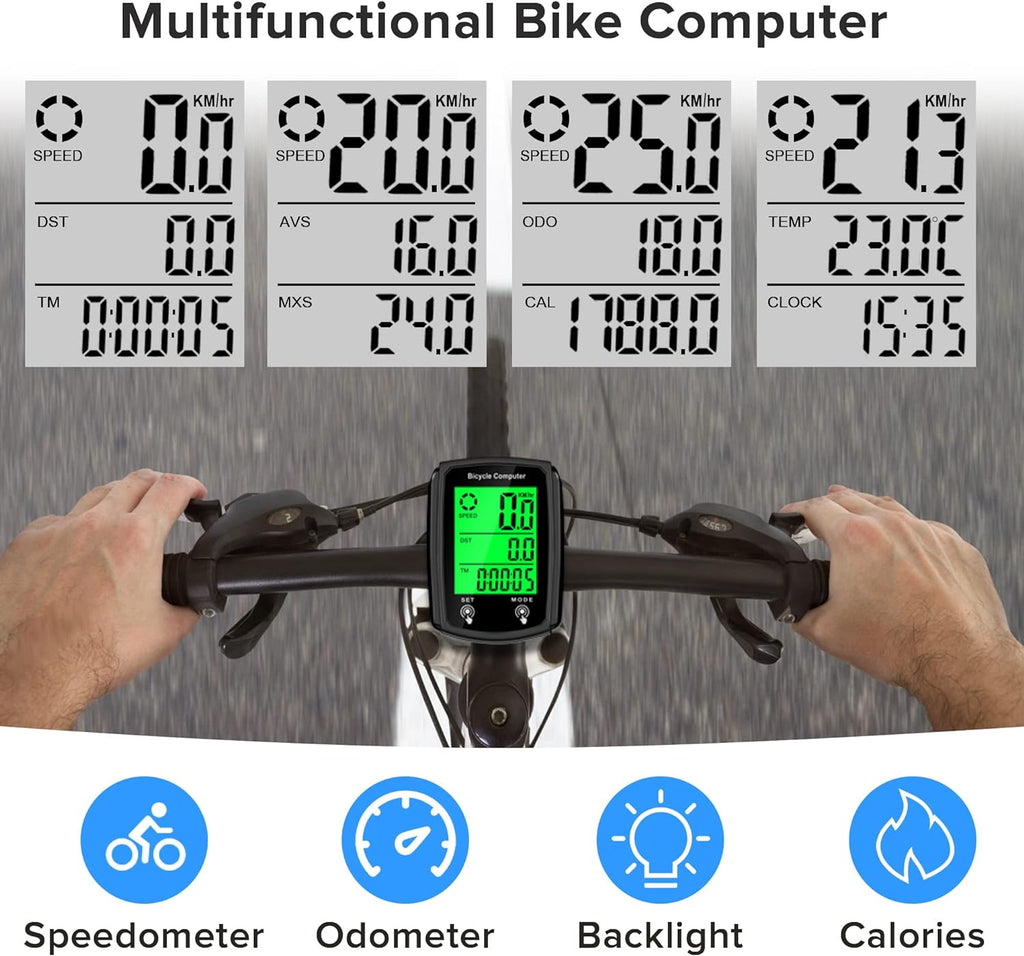 Bike Computer and Bicycle Odometer Wired MPH KM/H Bike Speedometer with Automatic Wake-Up Cycling Speed Tracker LCD Display & Single Mileage & Multi-Functions Accessories