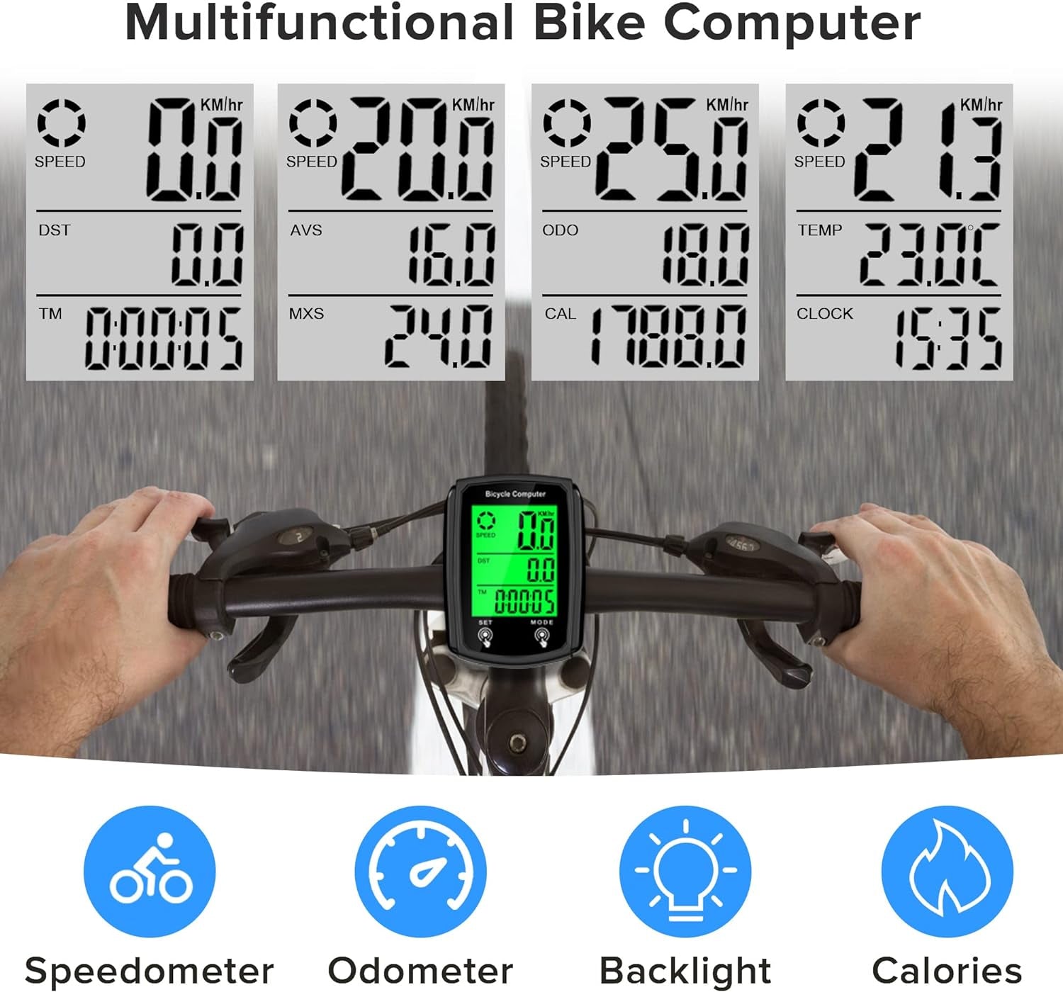 Bike Computer and Bicycle Odometer Wired MPH KM/H Bike Speedometer with Automatic Wake-Up Cycling Speed Tracker LCD Display & Single Mileage & Multi-Functions Accessories