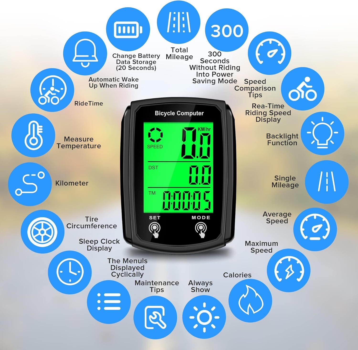 Bike Computer and Bicycle Odometer Wired MPH KM/H Bike Speedometer with Automatic Wake-Up Cycling Speed Tracker LCD Display & Single Mileage & Multi-Functions Accessories