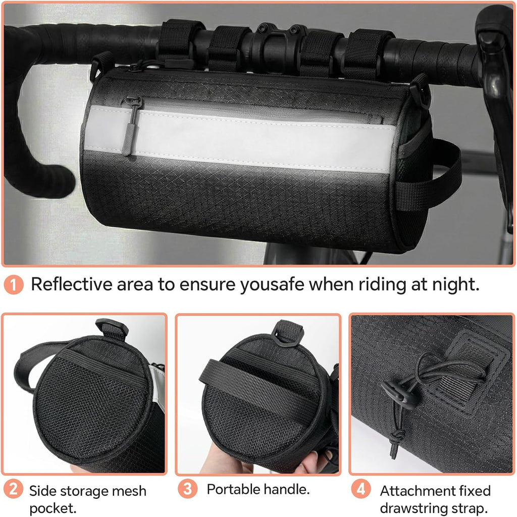 Urban Roll E-Bike Handlebar Bag Waterproof Bicycle Front Bag for Mountain Multiuse Crossbody Hand Bag (Black, Medium)