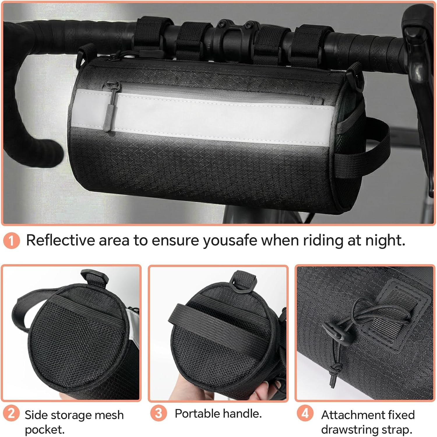 Urban Roll E-Bike Handlebar Bag Waterproof Bicycle Front Bag for Mountain Multiuse Crossbody Hand Bag (Black, Medium)