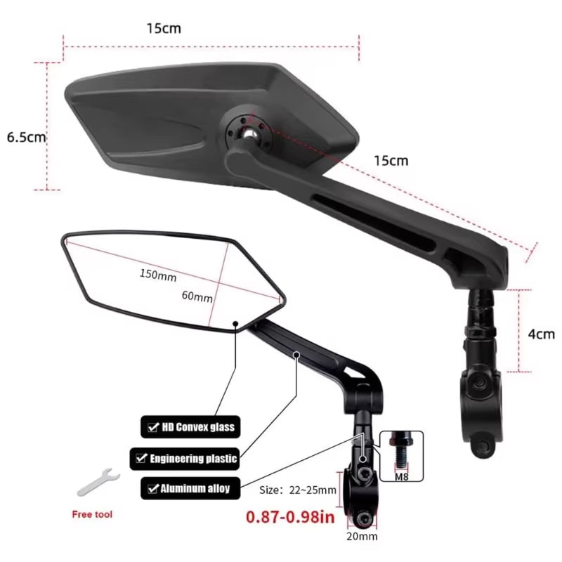 Bike Rearview Mirror Reflector Adjustable Rotatable Handlebar Mirror Clear Rearview Electric Scooter Cycling Bicycle Accessories