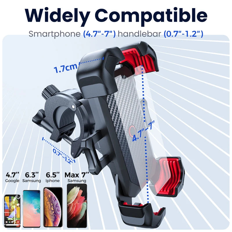360° View Bike Phone Holder Motorcycle Phone Stand for 4.7-7 Inch Mobile Phone Holder Shockproof Bracket GPS Clip